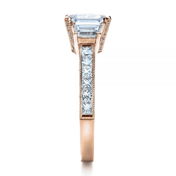 18k Rose Gold 18k Rose Gold Custom Three Stone And Princess Cut Diamond Engagement Ring - Side View - 1267