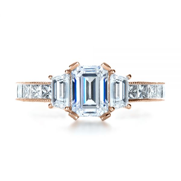 18k Rose Gold 18k Rose Gold Custom Three Stone And Princess Cut Diamond Engagement Ring - Top View - 1267