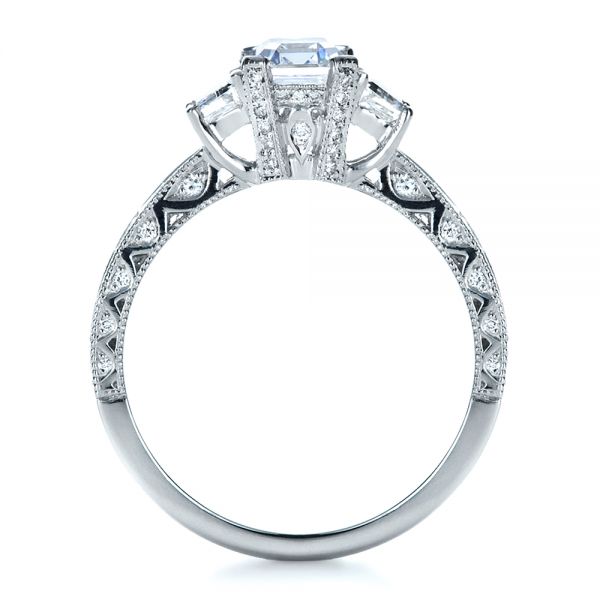  Platinum Custom Three Stone And Princess Cut Diamond Engagement Ring - Front View -  1267