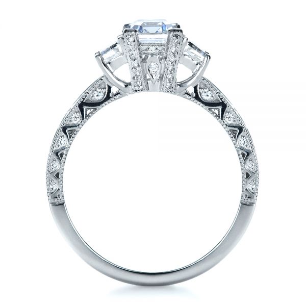 18k White Gold 18k White Gold Custom Three Stone And Princess Cut Diamond Engagement Ring - Front View -  1267