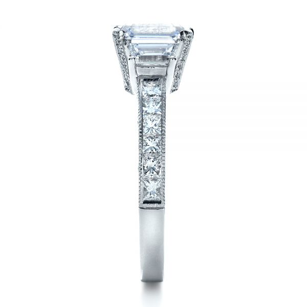 18k White Gold 18k White Gold Custom Three Stone And Princess Cut Diamond Engagement Ring - Side View -  1267