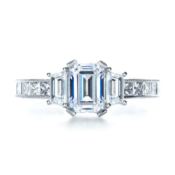 18k White Gold 18k White Gold Custom Three Stone And Princess Cut Diamond Engagement Ring - Top View -  1267