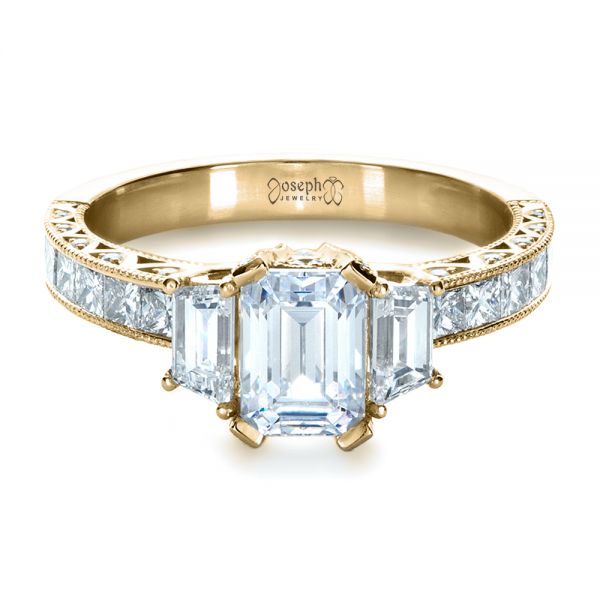 14k Yellow Gold 14k Yellow Gold Custom Three Stone And Princess Cut Diamond Engagement Ring - Flat View -  1267