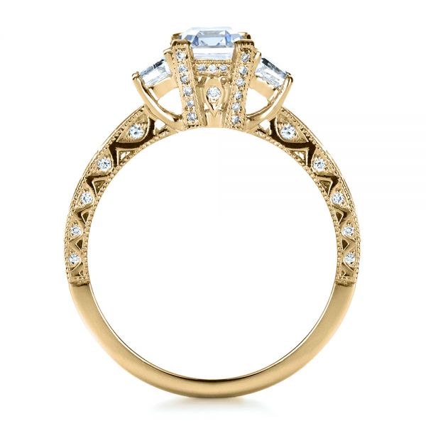 18k Yellow Gold 18k Yellow Gold Custom Three Stone And Princess Cut Diamond Engagement Ring - Front View -  1267