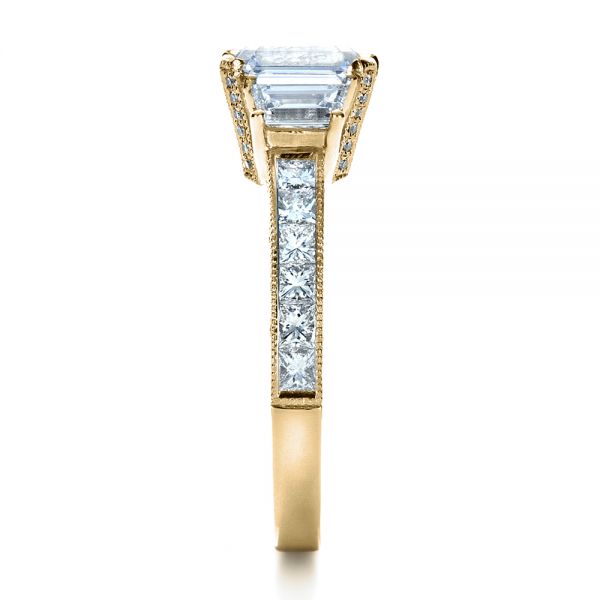 14k Yellow Gold 14k Yellow Gold Custom Three Stone And Princess Cut Diamond Engagement Ring - Side View -  1267