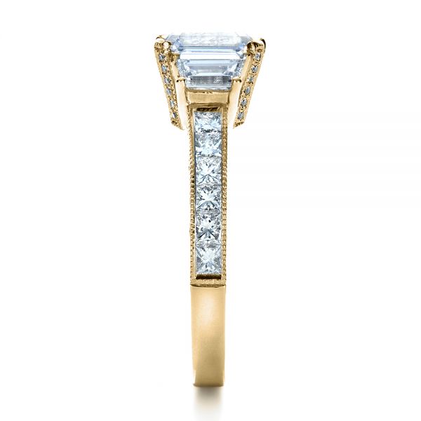 14k Yellow Gold 14k Yellow Gold Custom Three Stone And Princess Cut Diamond Engagement Ring - Side View - 1267