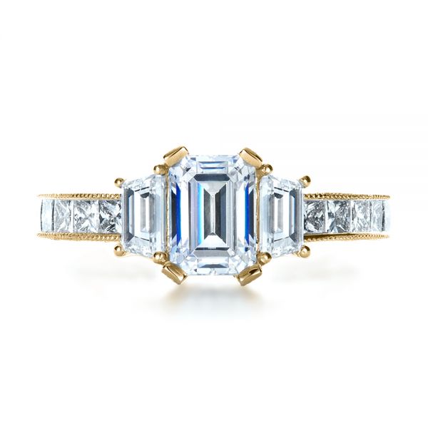 18k Yellow Gold 18k Yellow Gold Custom Three Stone And Princess Cut Diamond Engagement Ring - Top View -  1267