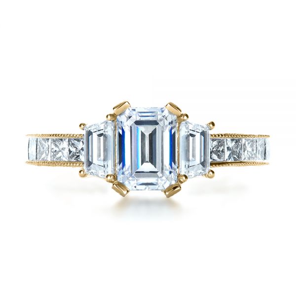 14k Yellow Gold 14k Yellow Gold Custom Three Stone And Princess Cut Diamond Engagement Ring - Top View - 1267