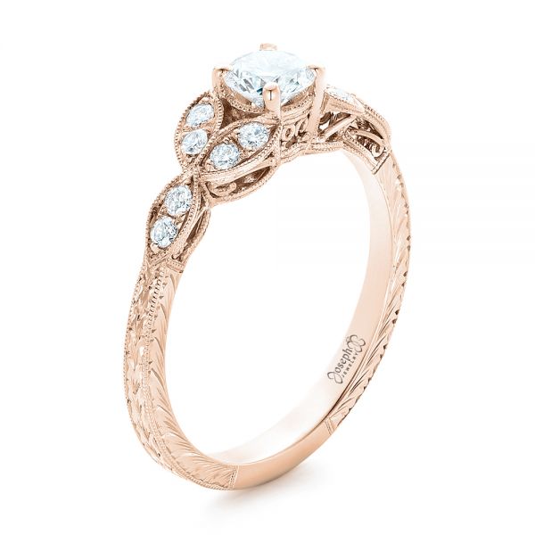 18k Rose Gold 18k Rose Gold Custom Tri-leaf Diamond Engagement Ring - Three-Quarter View -  102261