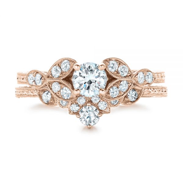 14k Rose Gold 14k Rose Gold Custom Tri-leaf Diamond Engagement Ring - Three-Quarter View -  102261