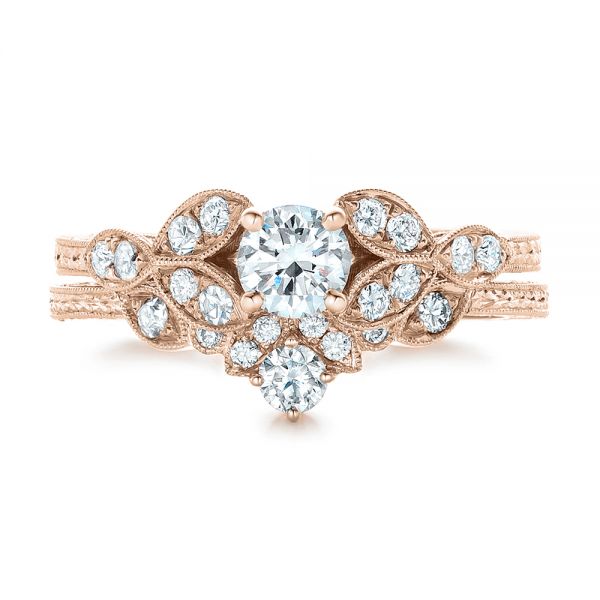 18k Rose Gold 18k Rose Gold Custom Tri-leaf Diamond Engagement Ring - Three-Quarter View - 102261