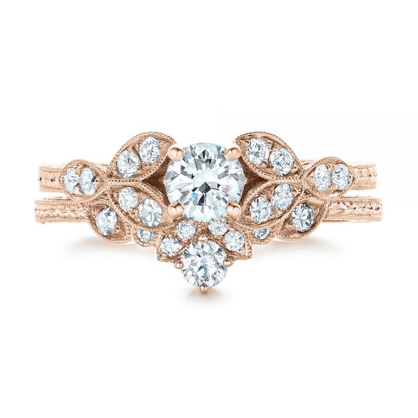 18k Rose Gold 18k Rose Gold Custom Tri-leaf Diamond Engagement Ring - Three-Quarter View -  102261