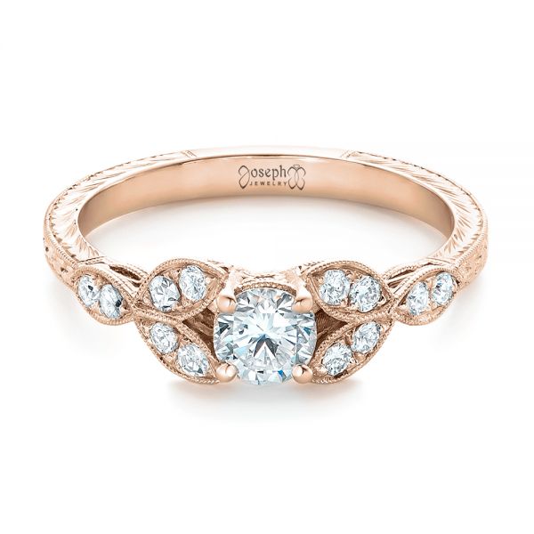 14k Rose Gold 14k Rose Gold Custom Tri-leaf Diamond Engagement Ring - Flat View -  102261