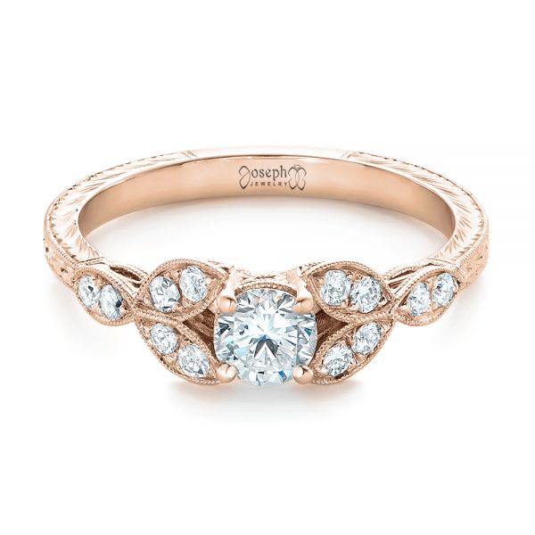 18k Rose Gold 18k Rose Gold Custom Tri-leaf Diamond Engagement Ring - Flat View - 102261