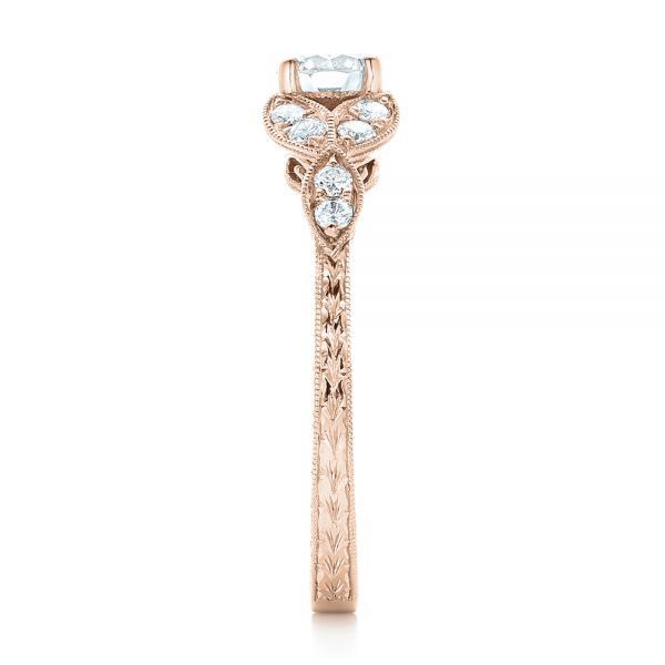 14k Rose Gold 14k Rose Gold Custom Tri-leaf Diamond Engagement Ring - Side View -  102261