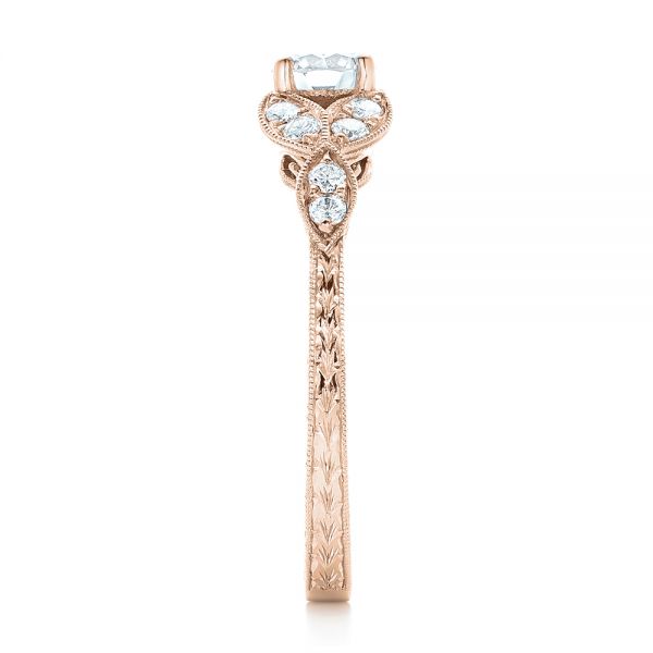 18k Rose Gold 18k Rose Gold Custom Tri-leaf Diamond Engagement Ring - Side View -  102261