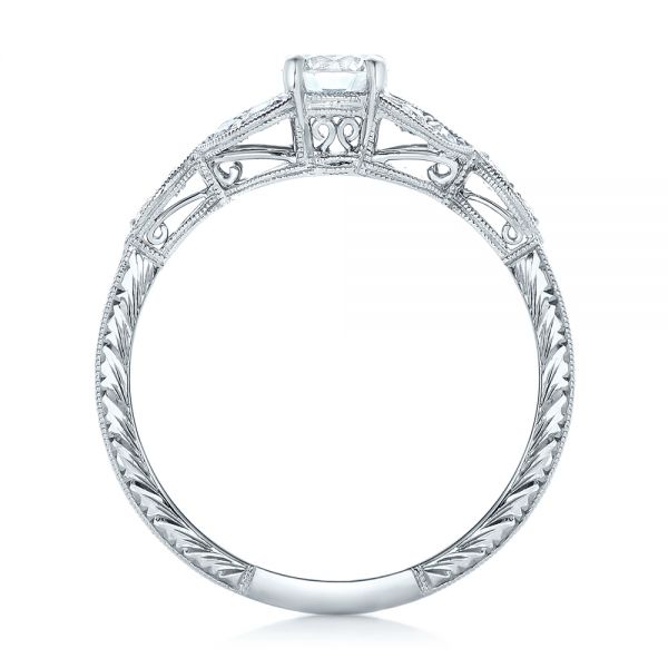 14k White Gold Custom Tri-leaf Diamond Engagement Ring - Front View - 102261