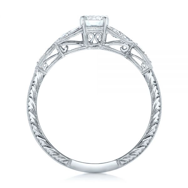  Platinum Platinum Custom Tri-leaf Diamond Engagement Ring - Front View -  102261