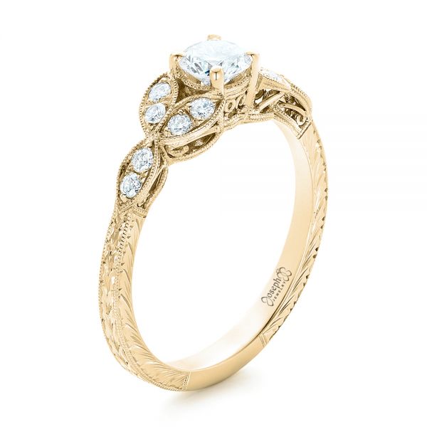 18k Yellow Gold 18k Yellow Gold Custom Tri-leaf Diamond Engagement Ring - Three-Quarter View -  102261