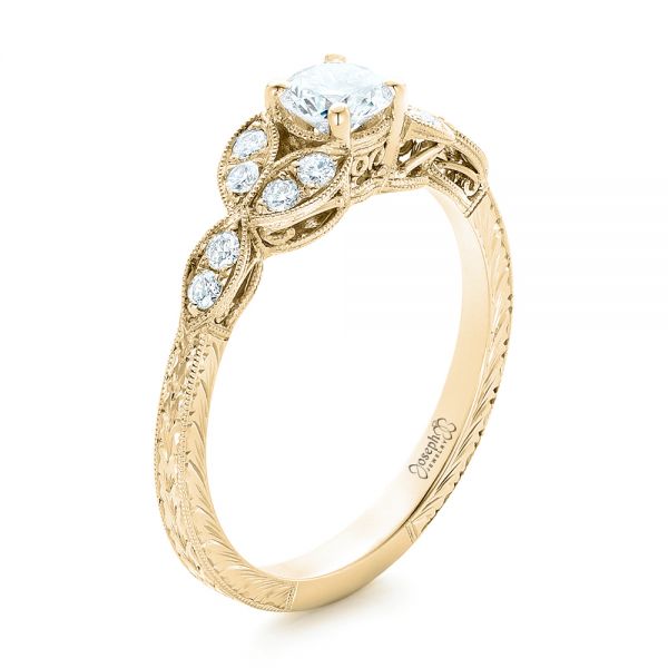 14k Yellow Gold Custom Tri leaf Diamond Engagement Ring 102261