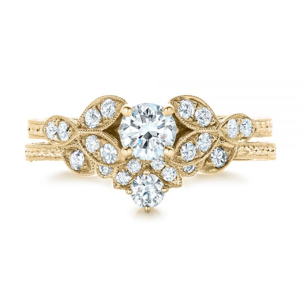 18k Yellow Gold 18k Yellow Gold Custom Tri-leaf Diamond Engagement Ring - Three-Quarter View - 102261
