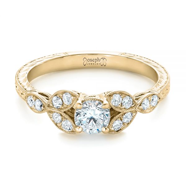 18k Yellow Gold 18k Yellow Gold Custom Tri-leaf Diamond Engagement Ring - Flat View -  102261