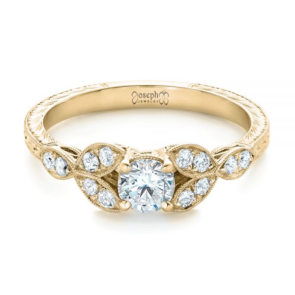 18k Yellow Gold 18k Yellow Gold Custom Tri-leaf Diamond Engagement Ring - Flat View - 102261
