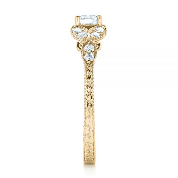 18k Yellow Gold 18k Yellow Gold Custom Tri-leaf Diamond Engagement Ring - Side View - 102261