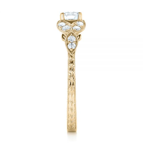 14k Yellow Gold 14k Yellow Gold Custom Tri-leaf Diamond Engagement Ring - Side View -  102261