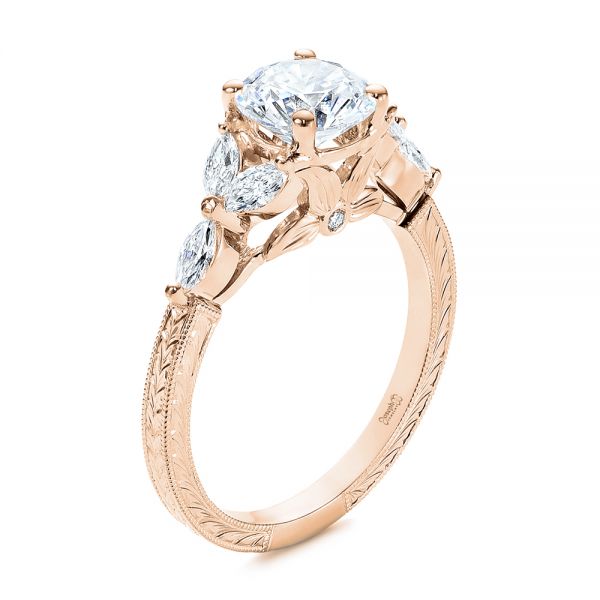 18k Rose Gold 18k Rose Gold Custom Tri-leaf Marquise Diamond Engagement Ring - Three-Quarter View -  105826