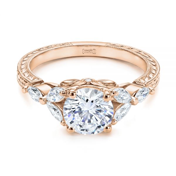 14k Rose Gold 14k Rose Gold Custom Tri-leaf Marquise Diamond Engagement Ring - Flat View - 105826