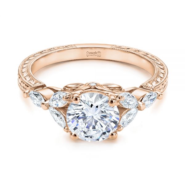 18k Rose Gold 18k Rose Gold Custom Tri-leaf Marquise Diamond Engagement Ring - Flat View -  105826