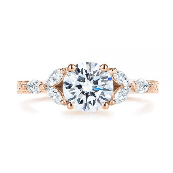 14k Rose Gold 14k Rose Gold Custom Tri-leaf Marquise Diamond Engagement Ring - Top View - 105826
