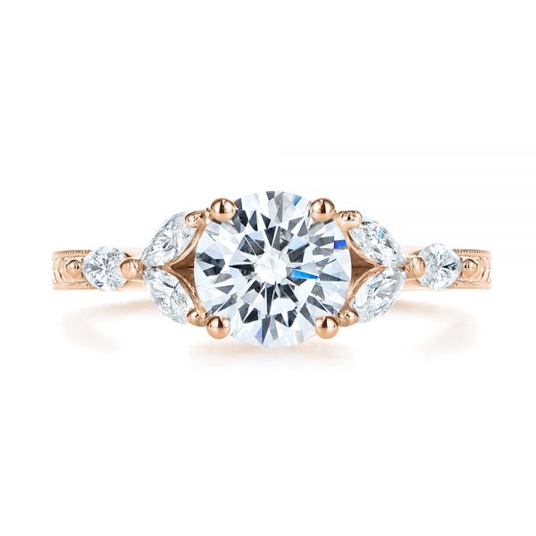 18k Rose Gold 18k Rose Gold Custom Tri-leaf Marquise Diamond Engagement Ring - Top View -  105826