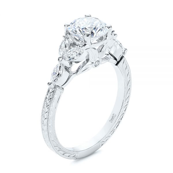 14k White Gold 14k White Gold Custom Tri-leaf Marquise Diamond Engagement Ring - Three-Quarter View -  105826