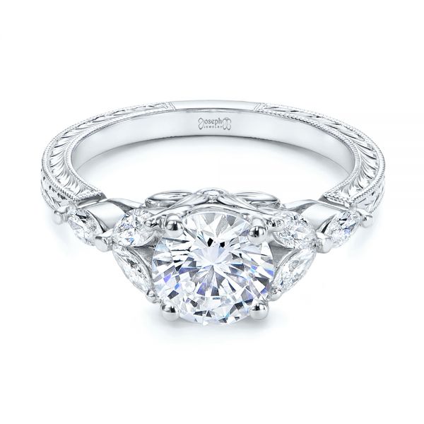 14k White Gold 14k White Gold Custom Tri-leaf Marquise Diamond Engagement Ring - Flat View -  105826