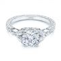 18k White Gold Custom Tri-leaf Marquise Diamond Engagement Ring - Flat View -  105826 - Thumbnail