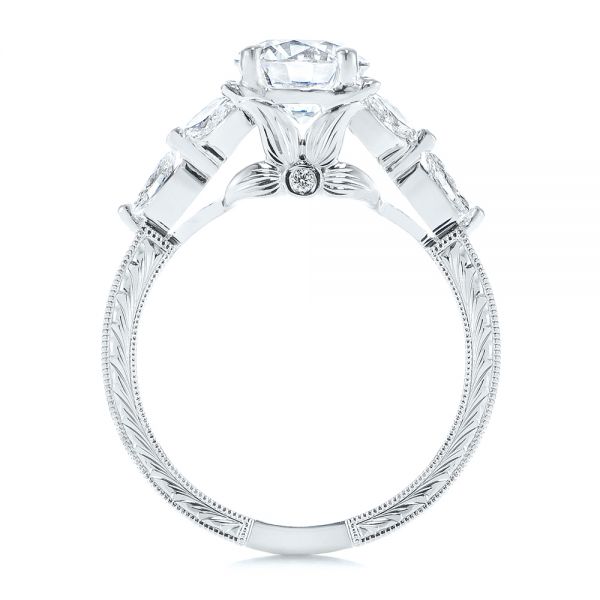 18k White Gold Custom Tri-leaf Marquise Diamond Engagement Ring - Front View -  105826