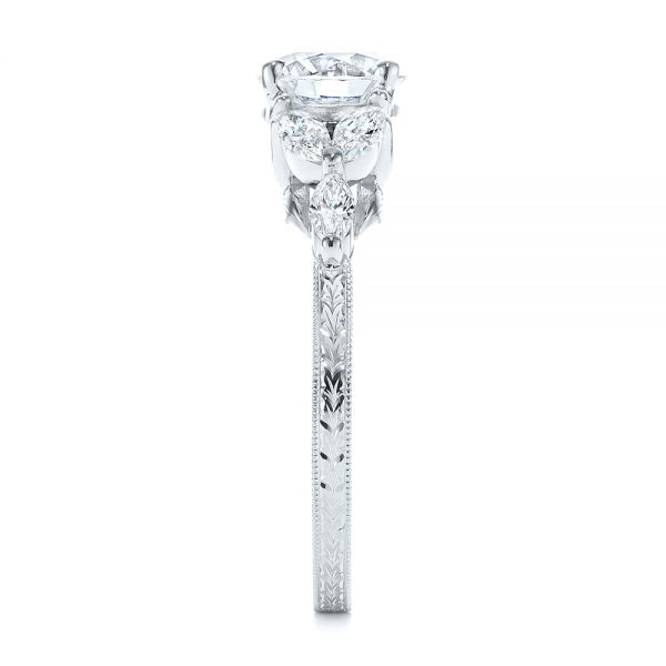 18k White Gold Custom Tri-leaf Marquise Diamond Engagement Ring - Side View -  105826