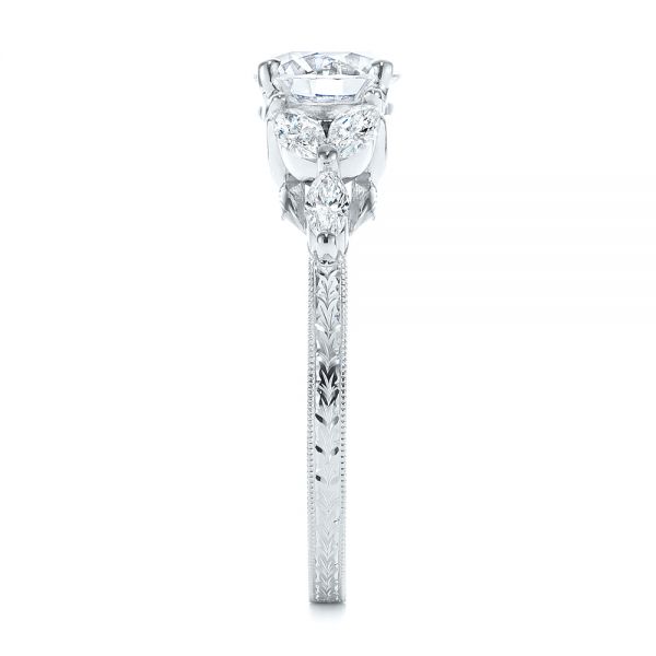  Platinum Platinum Custom Tri-leaf Marquise Diamond Engagement Ring - Side View -  105826