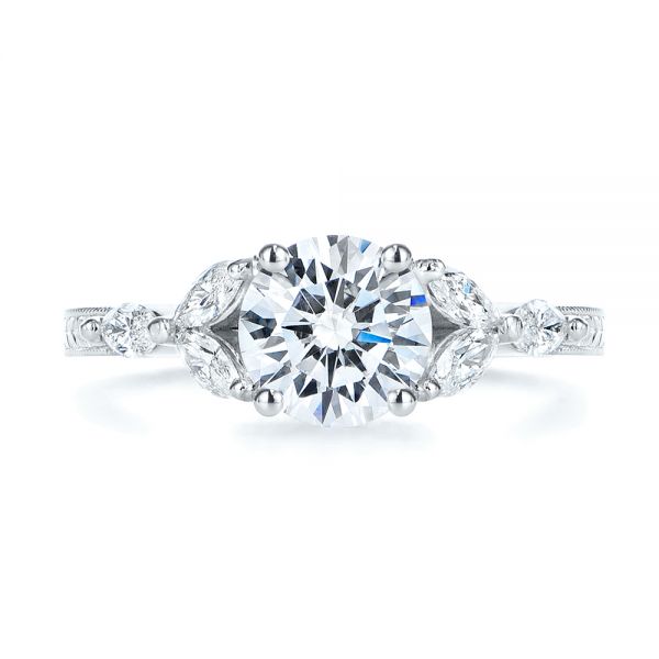  Platinum Platinum Custom Tri-leaf Marquise Diamond Engagement Ring - Top View -  105826