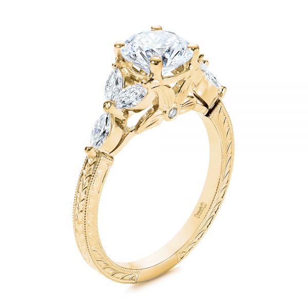 14k Yellow Gold 14k Yellow Gold Custom Tri-leaf Marquise Diamond Engagement Ring - Three-Quarter View - 105826