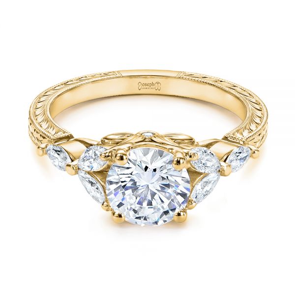 14k Yellow Gold 14k Yellow Gold Custom Tri-leaf Marquise Diamond Engagement Ring - Flat View -  105826