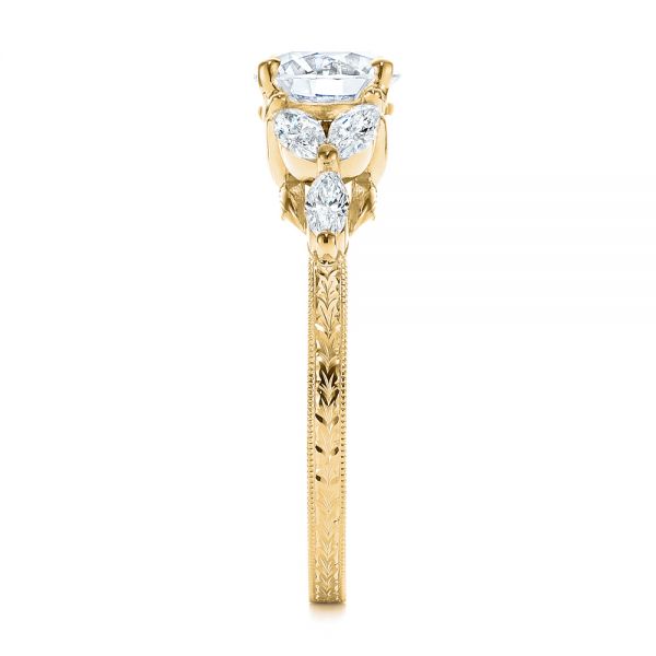 14k Yellow Gold 14k Yellow Gold Custom Tri-leaf Marquise Diamond Engagement Ring - Side View - 105826
