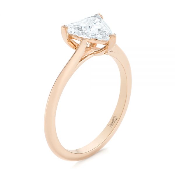 18k Rose Gold 18k Rose Gold Custom Trillion Diamond Solitaire Engagement Ring - Three-Quarter View - 104875