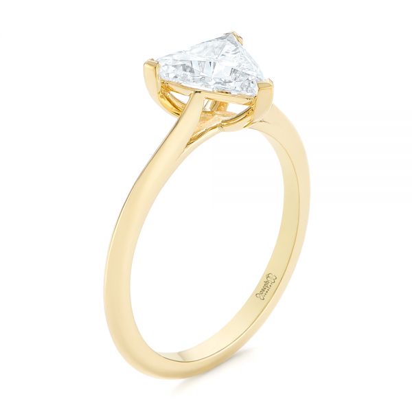 18k Yellow Gold Custom Trillion Diamond Solitaire Engagement Ring - Three-Quarter View -  104875