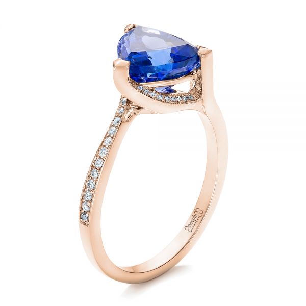 14k Rose Gold 14k Rose Gold Custom Trillion Tanzanite Engagement Ring - Three-Quarter View -  102109