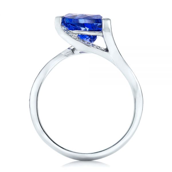 18k White Gold Custom Trillion Tanzanite Engagement Ring - Front View -  102109