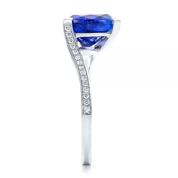 18k White Gold Custom Trillion Tanzanite Engagement Ring - Side View -  102109