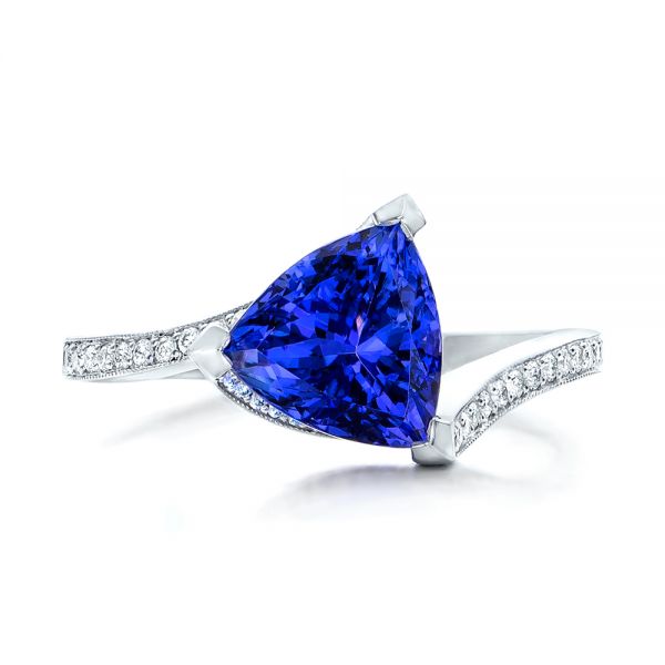 18k White Gold Custom Trillion Tanzanite Engagement Ring - Top View -  102109